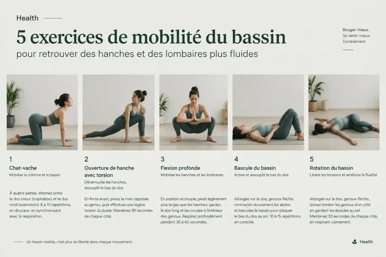5 exercices de mobilité du bassin pour retrouver des hanches et des lombaires plus fluides