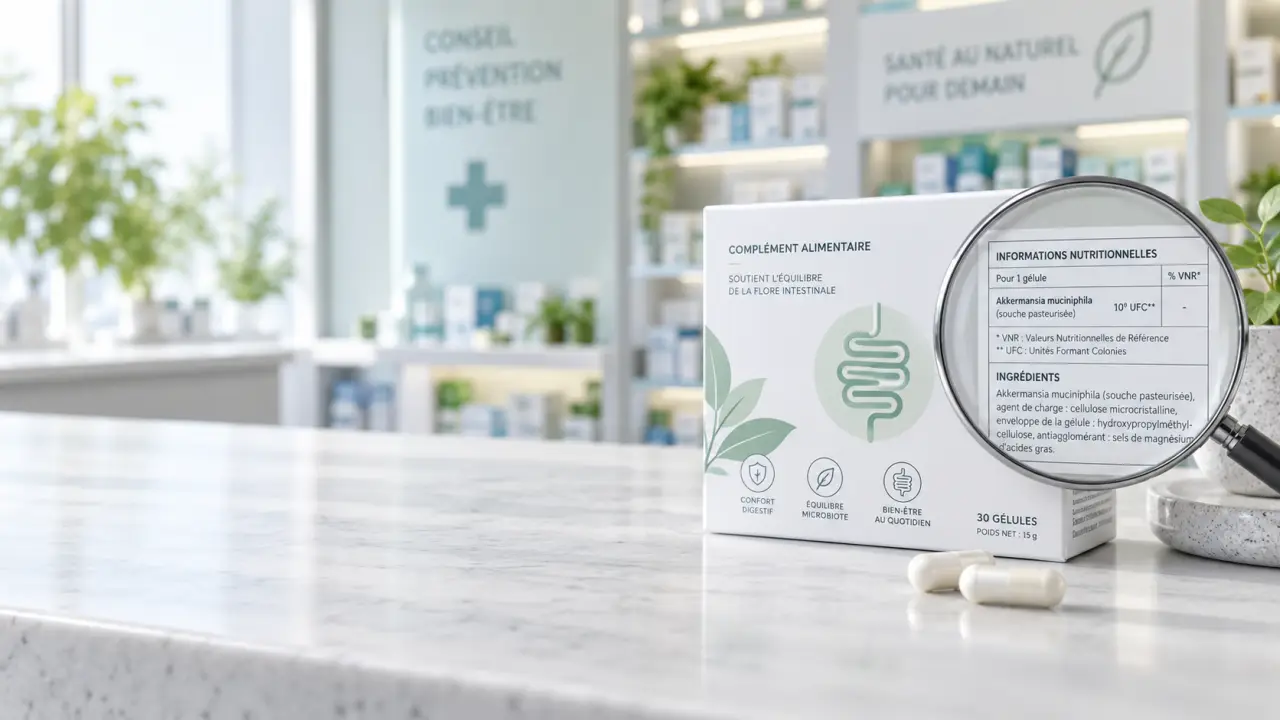 Akkermansia muciniphila en pharmacie : l’étiquette à vérifier avant l’achat