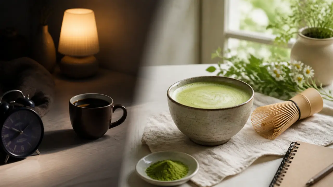 Tasse de matcha dans une ambiance douce et lumineuse