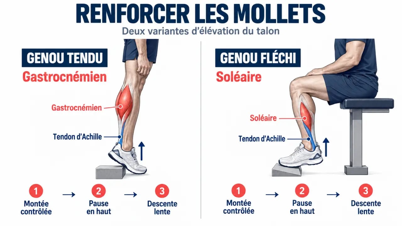 Renforcement musculaire mollet : gastrocnémien et soléaire selon la position du genou