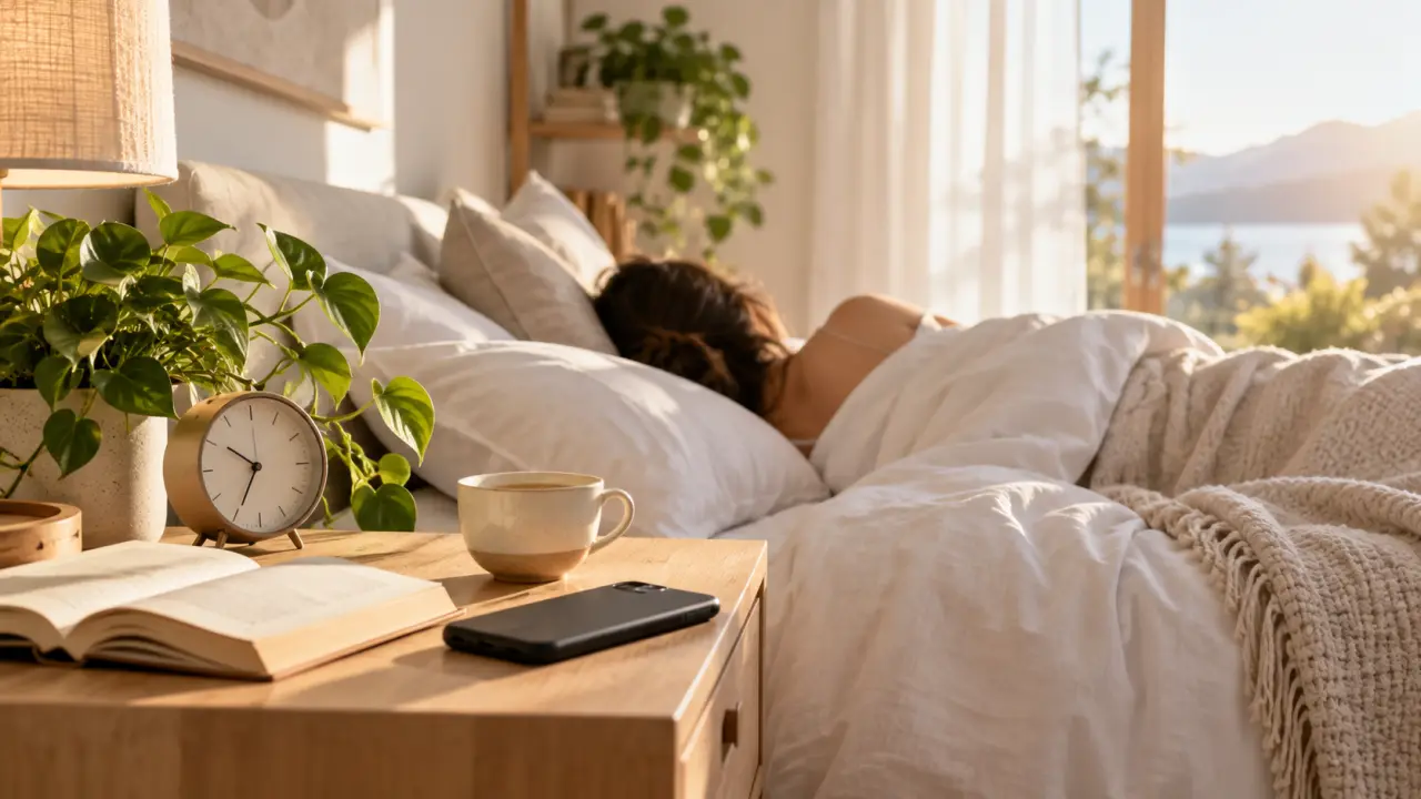Chambre apaisante préparée pour une routine du soir sans écran