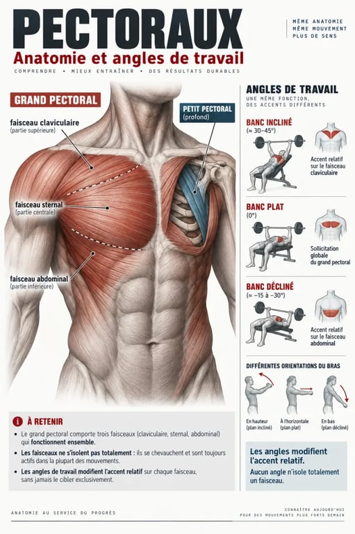 Schéma anatomique des pectoraux pour comprendre les exercices pour pectoraux et les faisceaux ciblés